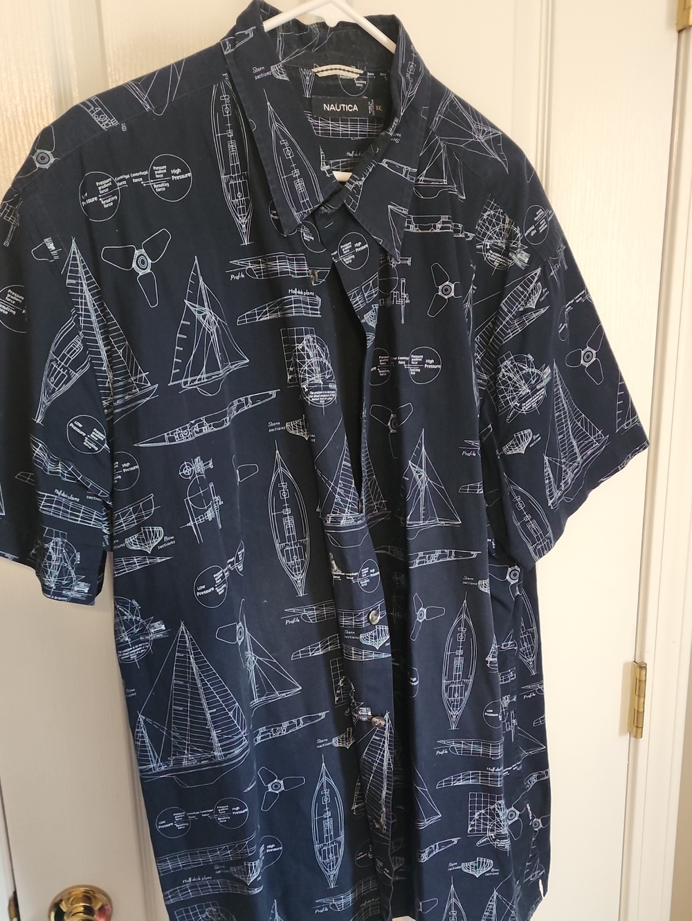 Men's Nautica Navy Blue Sailboat Blueprint Button-Down Shirt XXL